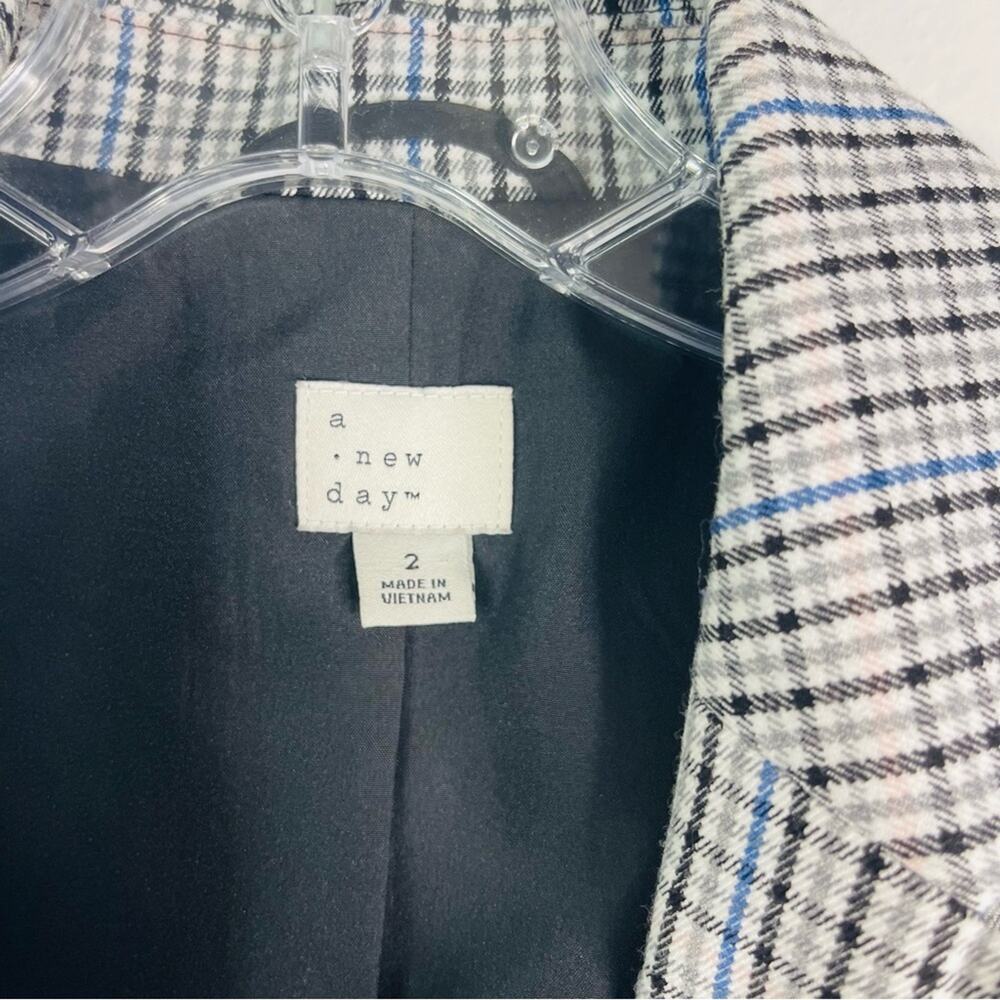 NEW A New Day blue grey white pink check plaid preppy academia blazer 2 - Picture 5 of 7